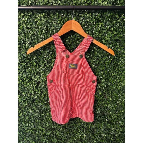 Vintage Oshkosh BGosh Vestbak Overalls USA size 18 Month Red Engineer Stripe - Picture 1 of 5